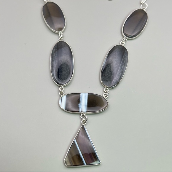 New Blue Owyhee Opal Stone Crystal Necklace Silver Overlay - Picture 5 of 9